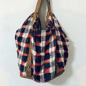 Anthropologie silk plaid handbag